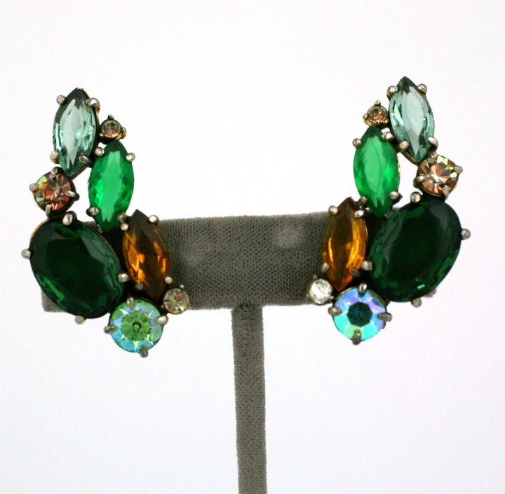 Women's House of Schiaparelli Emerald and  Topaz Earclips