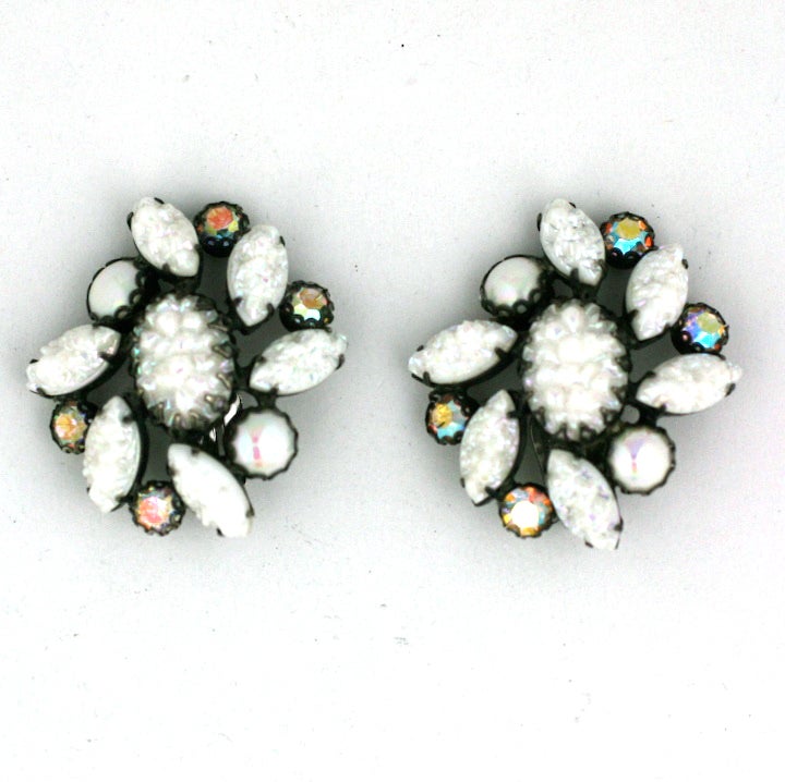Women's House of Schiaparelli Iridized White Lava Sunburst Earclips