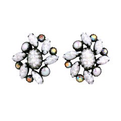 Retro House of Schiaparelli Iridized White Lava Sunburst Earclips