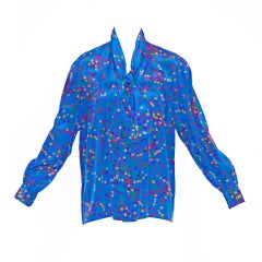 Yves Saint Laurent rive gauche Blue Dotted Silk Blouse