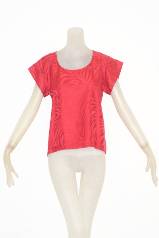 Yves Saint Laurent rive gauche Red Silk Frond Print Top