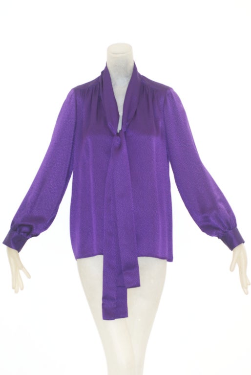 Yves Saint Laurent rive gauche Purple Dotted Silk Blouse