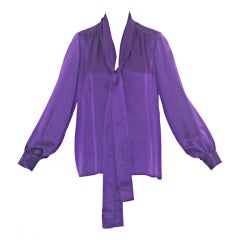 Yves Saint Laurent rive gauche Purple Dotted Silk Blouse
