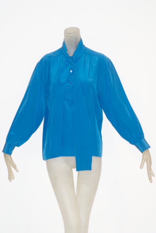 Yves Saint Laurent rive gauche Blue Silk Scarf Blouse
