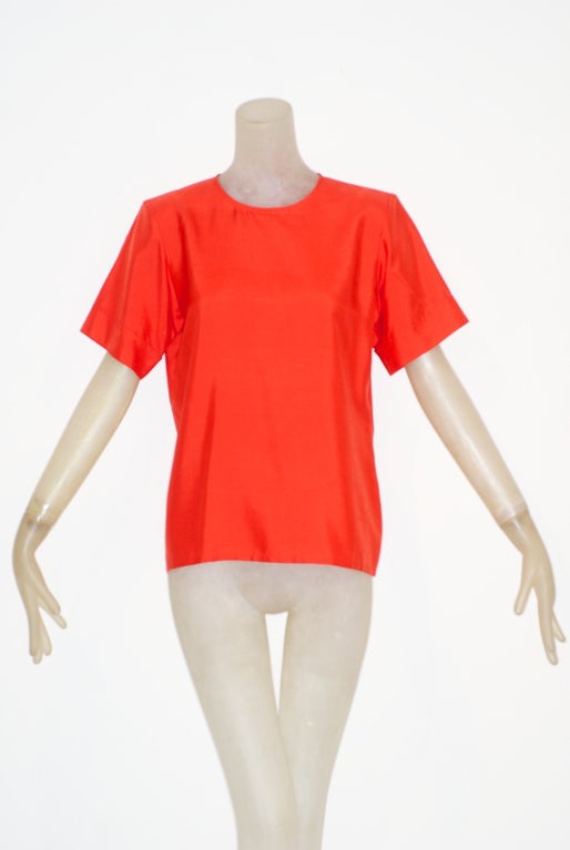 Yves Saint Laurent rive gauche Tomato Red Raw Silk Top