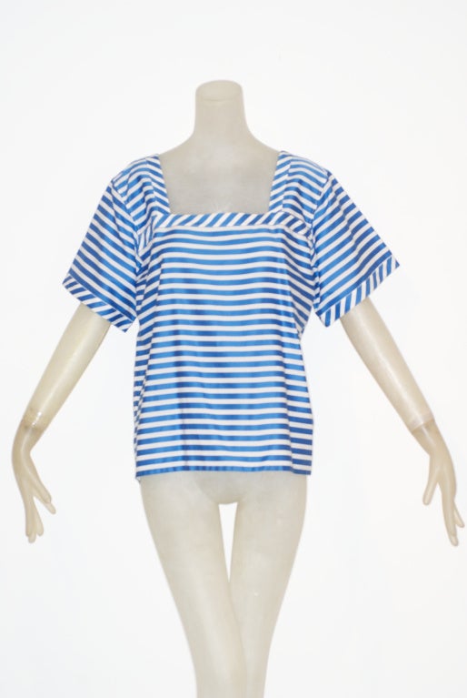 Yves Saint Laurent rive gauche Blue and White Striped Top