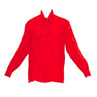 Retro Yves Saint Laurent rive gauche Fiery Red Silk Smock-Style Blouse