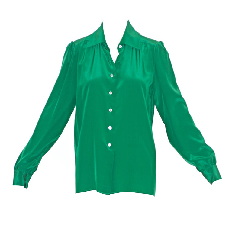 Yves Saint Laurent rive gauche Emerald Silk Blouse For Sale