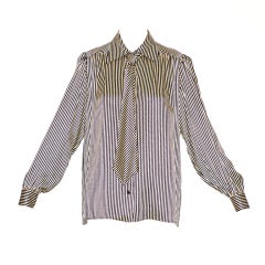 Yves Saint Laurent rive gauche Striped Silk Blouse with Tie