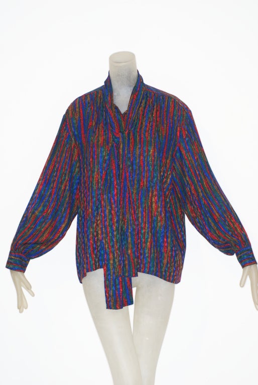 Yves Saint Laurent rive gauche Colorful Print Silk Scarf Blouse