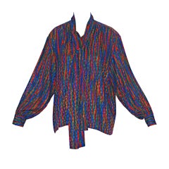 Retro Yves Saint Laurent rive gauche Colorful Print Silk Scarf Blouse