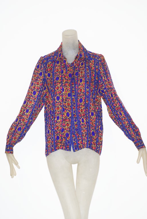 Yves Saint Laurent rive gauche Jewel Print Silk Scarf Blouse
