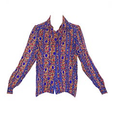 Yves Saint Laurent rive gauche Jewel Print Silk Scarf Blouse