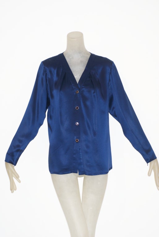 Yves Saint Laurent rive gauche Silk Blouse with Jeweled Buttons