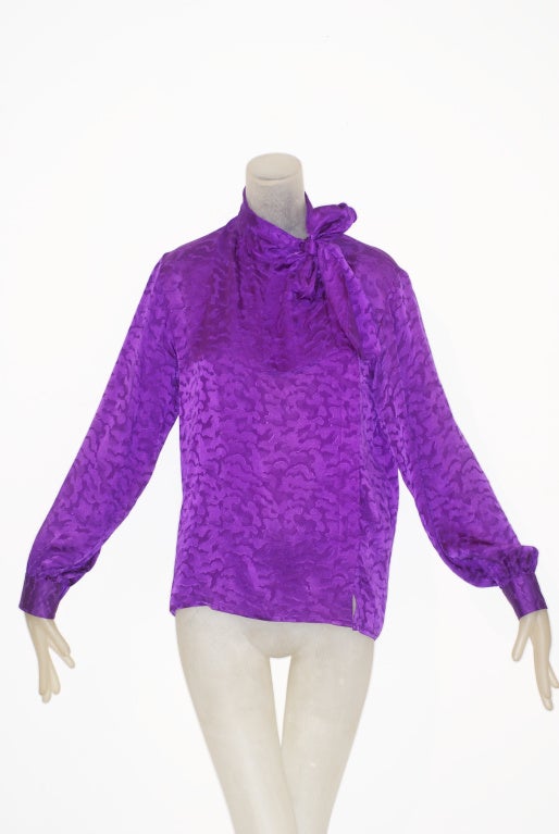 Yves Saint Laurent rive gauche Leopard Print Silk Scarf Blouse