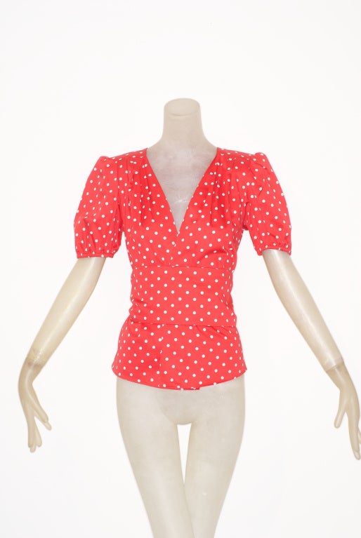 Yves Saint Laurent rive gauche White Polka Dot Top