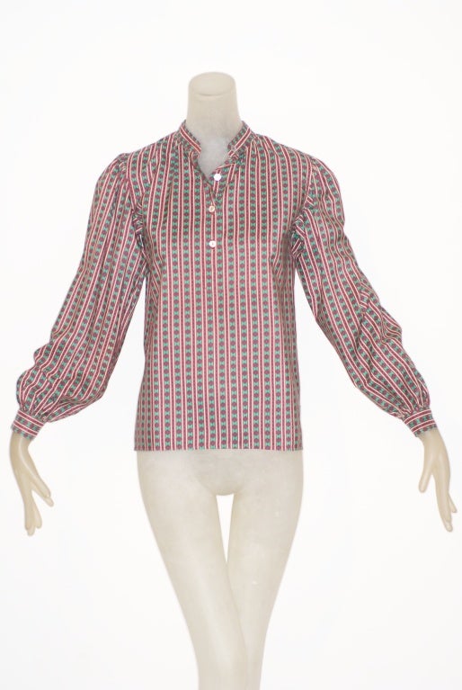 1970s Yves Saint Laurent rive gauche Foulard Print Silk Blouse