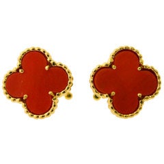 VAN CLEEF & ARPELS Alhambra Coral Gold Earrings