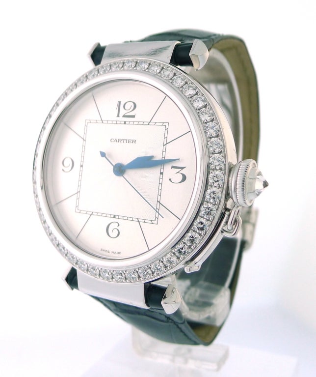 Men's CARTIER 'Pasha' 42 mm White Gold Diamond Bezel Watch