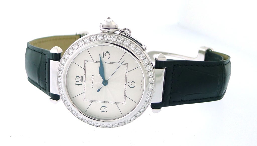 CARTIER 'Pasha' 42 mm White Gold Diamond Bezel Watch 1