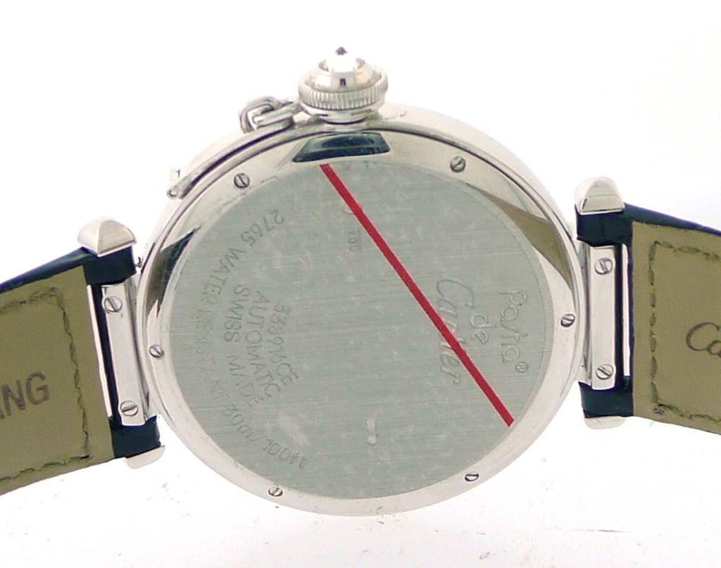 CARTIER 'Pasha' 42 mm White Gold Diamond Bezel Watch 2