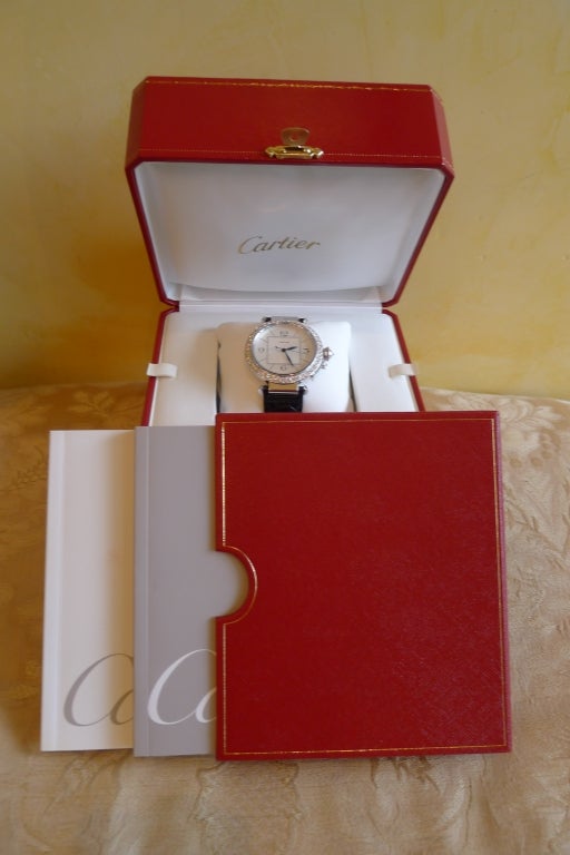 CARTIER 'Pasha' 42 mm White Gold Diamond Bezel Watch 4