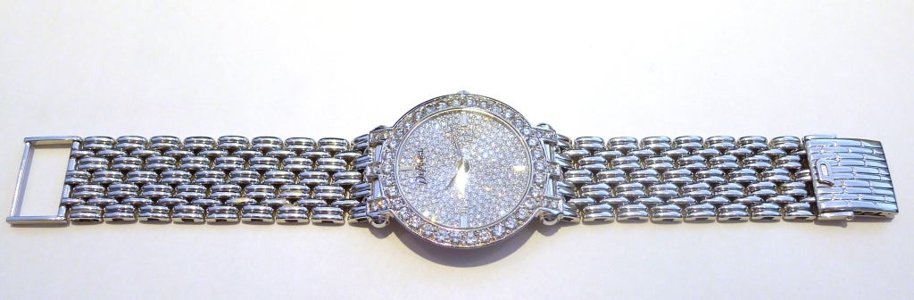 DELANEAU 'Fancy' Pave Diamond White Gold Dial & Bezel Watch 4