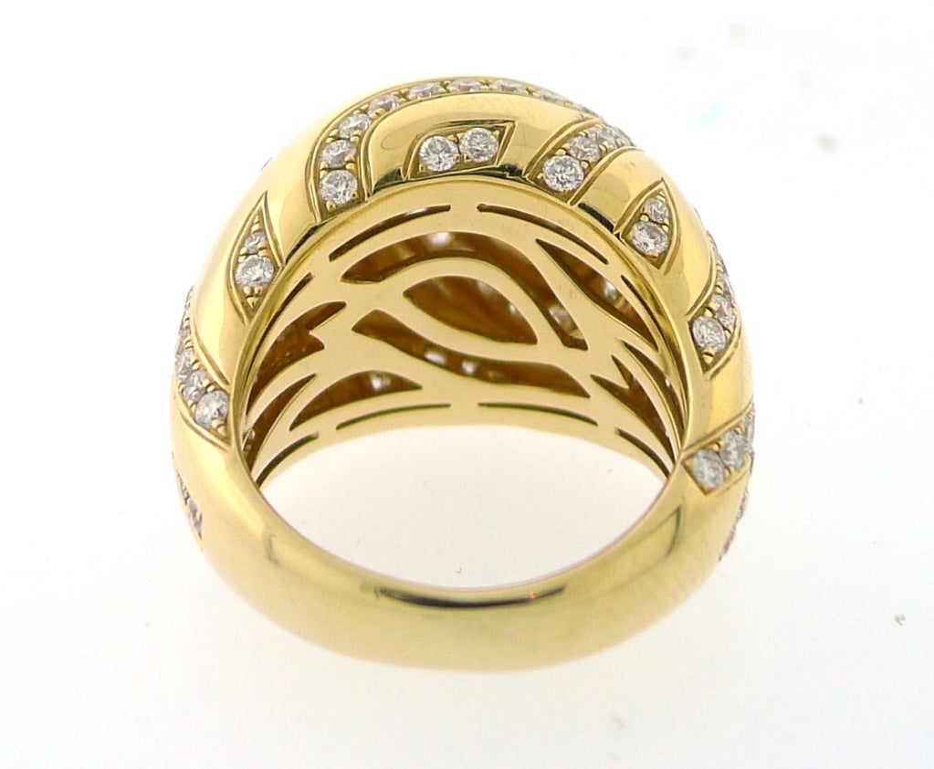 ASPREY Yellow Gold Rib Dome Diamond Ring 1