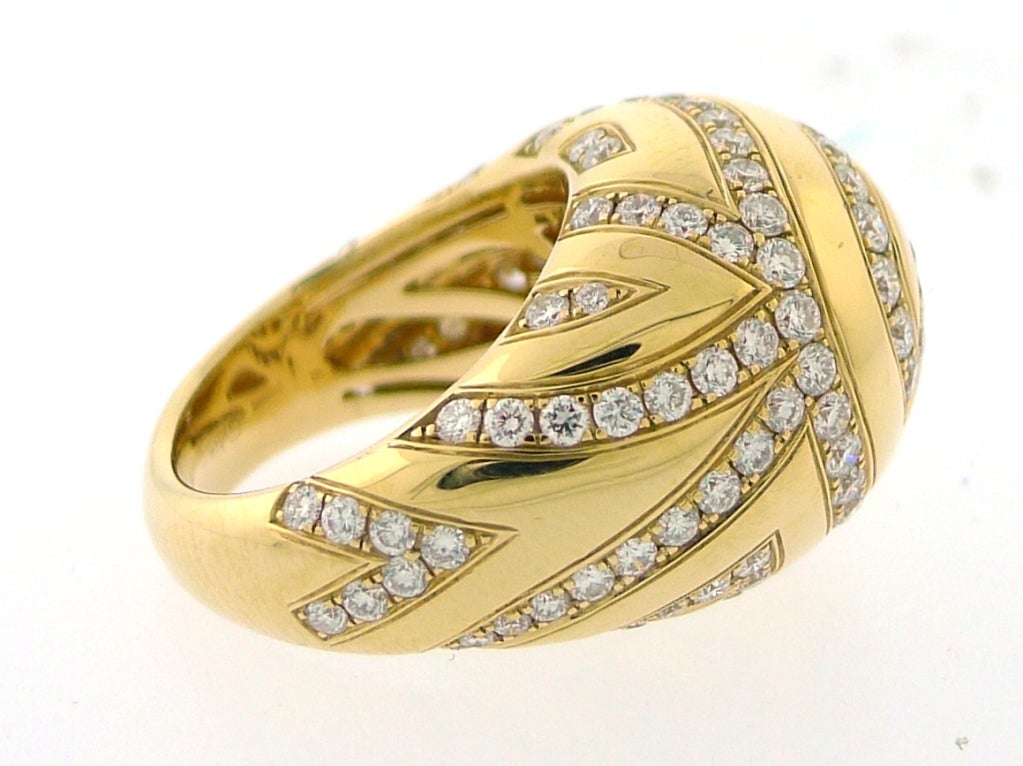ASPREY Yellow Gold Rib Dome Diamond Ring 2