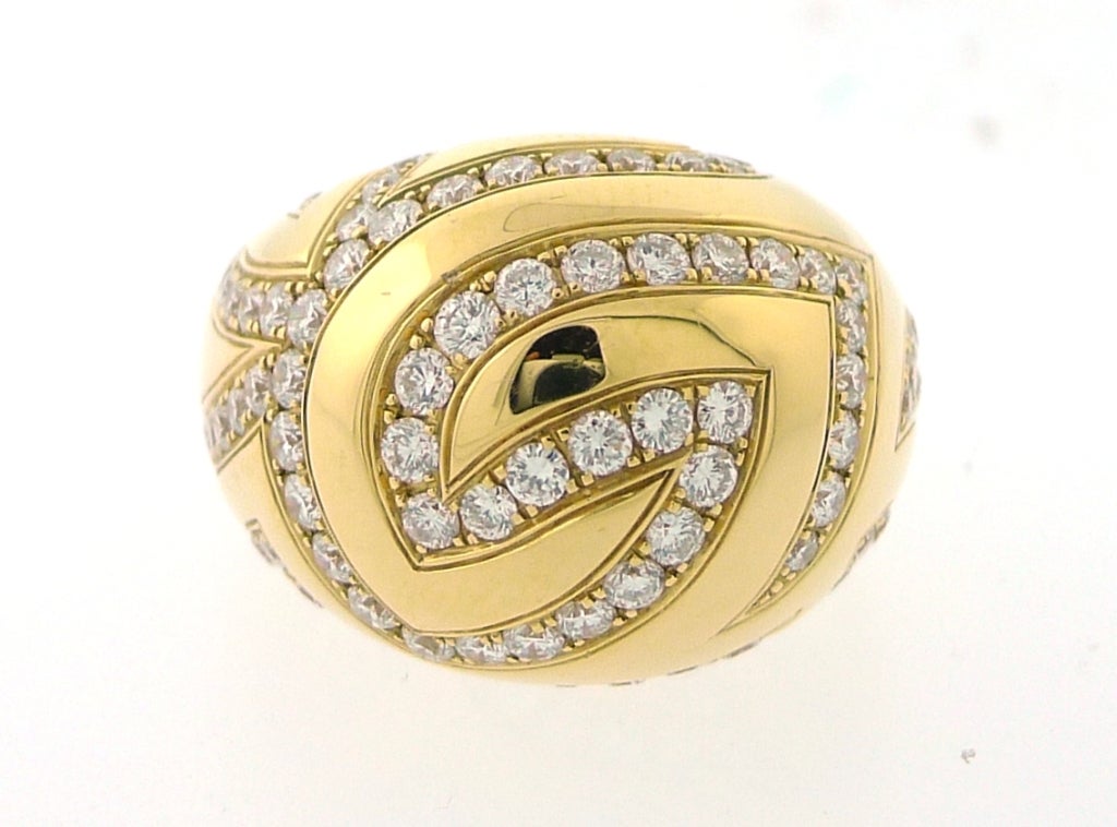 ASPREY Yellow Gold Rib Dome Diamond Ring 3