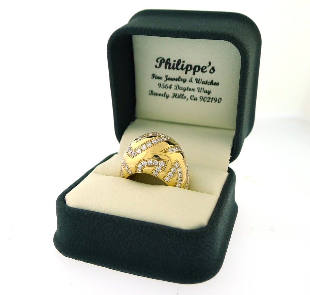ASPREY Yellow Gold Rib Dome Diamond Ring 4