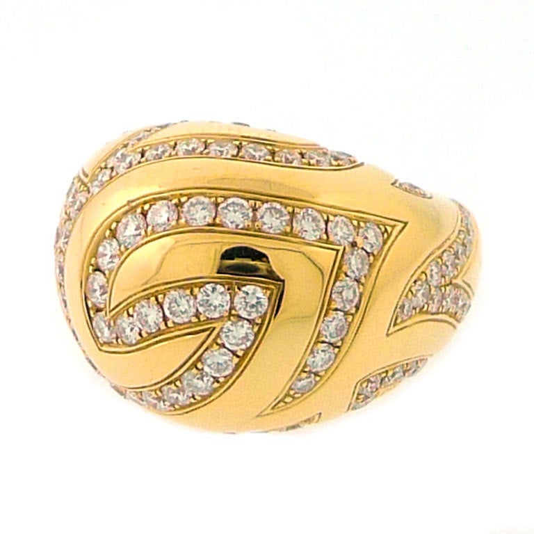 ASPREY Yellow Gold Rib Dome Diamond Ring