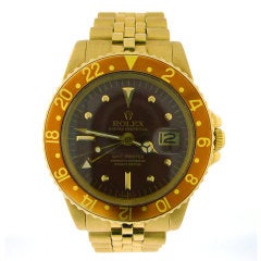 Vintage ROLEX 1675/8 GMT Master 18K Yellow Gold Root Beer Dial