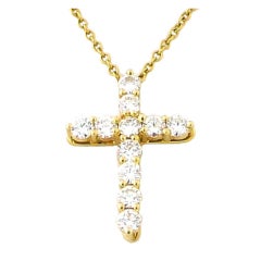 TIFFANY & CO. Diamond Yellow Gold Cross Pendant & Necklace