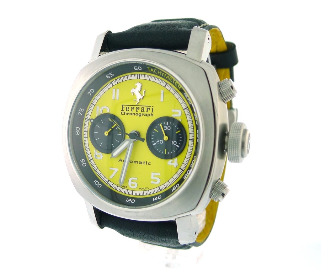 BRAND NAME: 	  	Panerai
STYLE NUMBER: 	  	FER00011
ALSO CALLED: 	  	FER011, FERRARI 11, PAM00011
SERIES: 	  	Ferrari Granturismo Chronograph
STYLE (GENDER): 	  	Mens
CASE MATERIAL: 	  	Stainless Steel
DIAL COLOR: 	  	Yellow with Ferrari Shield
