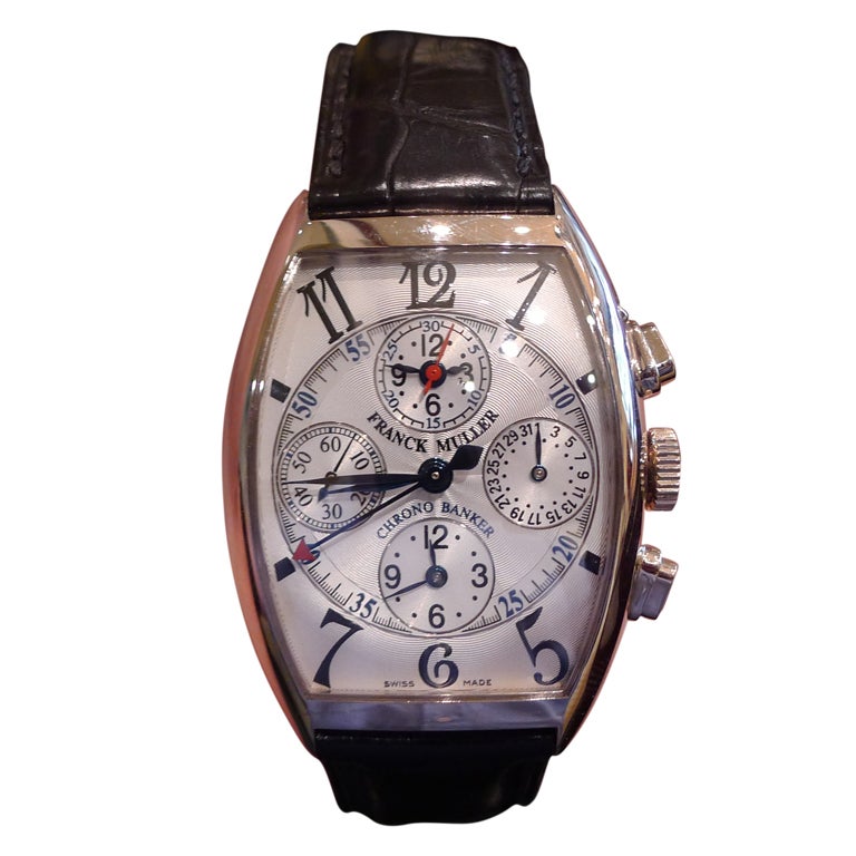 FRANCK MULLER White Gold Chronobanker Chronograph Watch with Date and Three Time Zones