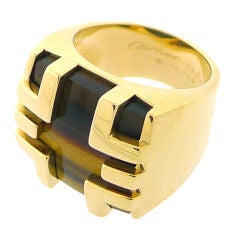 CARTIER Yellow Gold Tiger's Eye Mens Ring