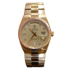 Retro ROLEX Yellow Gold Day-Date Oysterquartz Wristwatch with Diamond-Set Dial