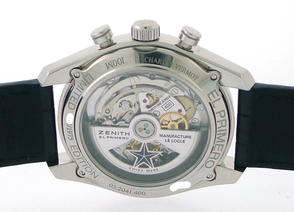 Men's ZENITH Stainless Steel Charles Vermot El Primero Automatic Chronograph Wristwatch with Date