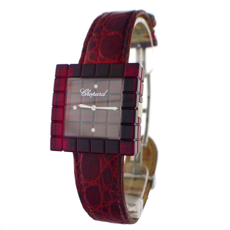 CHOPARD Lady's Red Resin and Diamonds Ice Cube Be Mad Watch