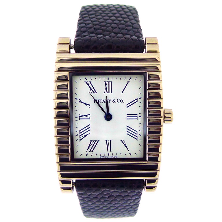 Tiffany 
Co White Gold Rectangular Wristwatch