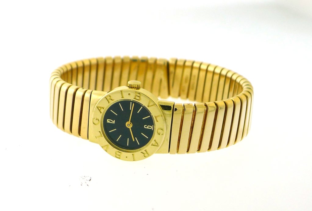 BULGARI Lady's Yellow Gold Tubogas Bangle Watch In Excellent Condition In Los Angeles, CA