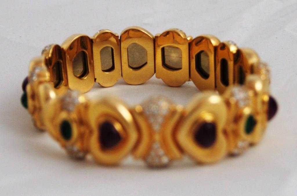 Women's CHOPARD --- Yellow Gold Bangle set w/ Diamonds Rubies Emeralds