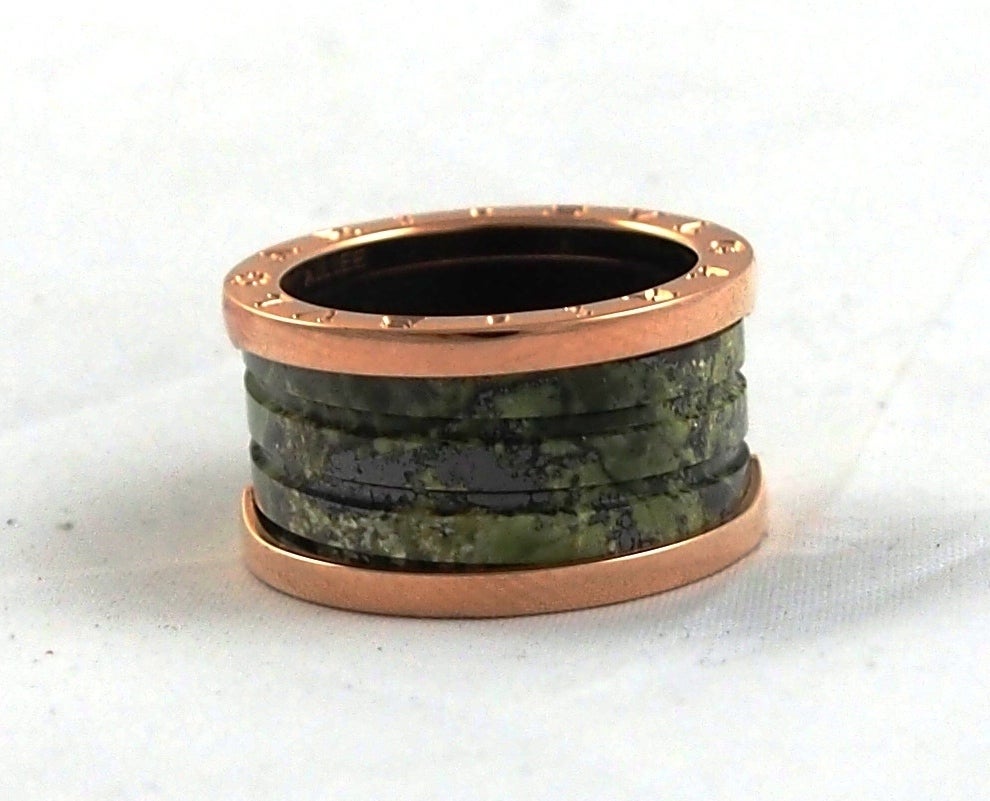BULGARI B.Zero1 Pink Gold & Green Marble 4 Band Ring Size 6.5 In Excellent Condition In Los Angeles, CA