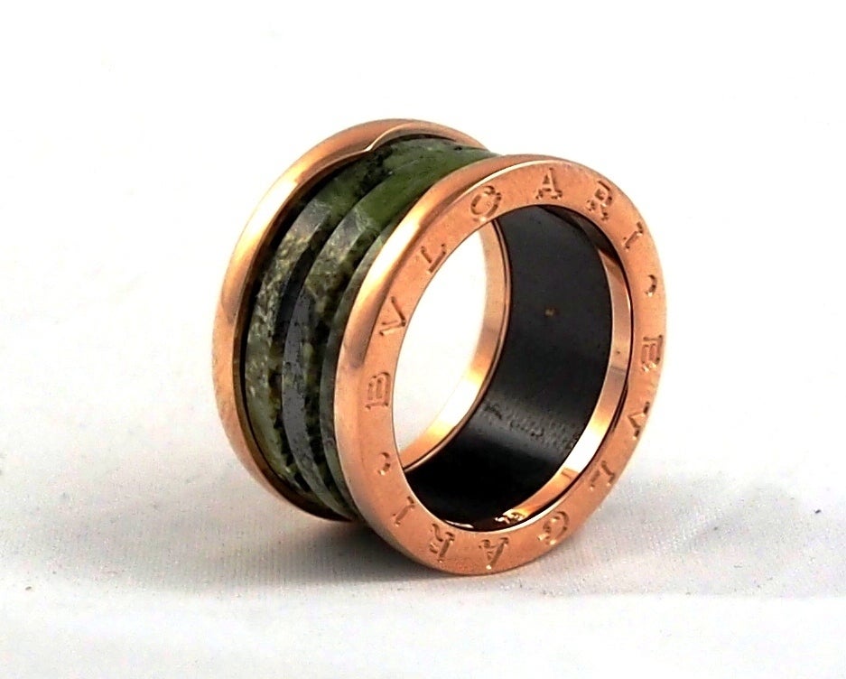 BULGARI B.Zero1 Pink Gold & Green Marble 4 Band Ring Size 6.5 1