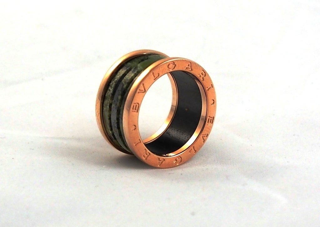 BULGARI B.Zero1 Pink Gold & Green Marble 4 Band Ring Size 6.5 2