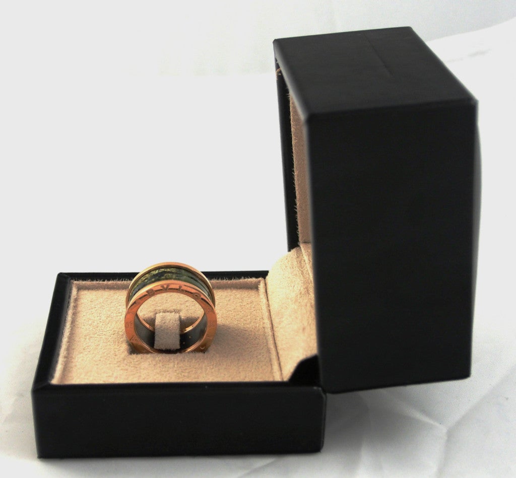 BULGARI B.Zero1 Pink Gold & Green Marble 4 Band Ring Size 6.5 3