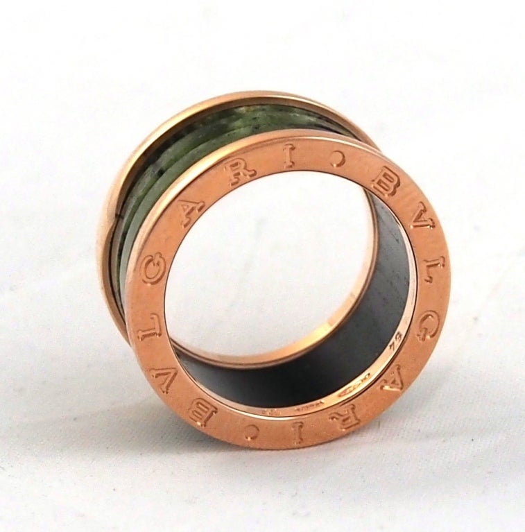 BULGARI B.Zero1 Pink Gold & Green Marble 4 Band Ring Size 6.5 4