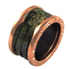 BULGARI B.Zero1 Pink Gold & Green Marble 4 Band Ring Size 6.5