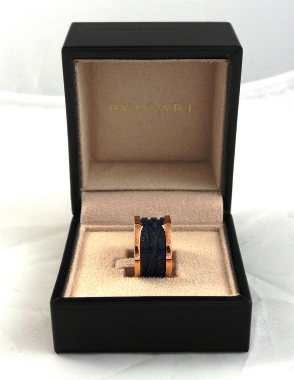 BULGARI B.Zero1 Pink Gold & Blue Marble 4 Band Ring Size 5.5 In Excellent Condition In Los Angeles, CA